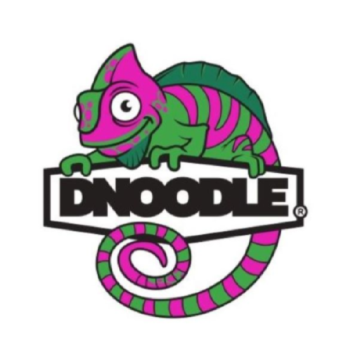 Chameleon on word Dnoodle showing adaptability of the product